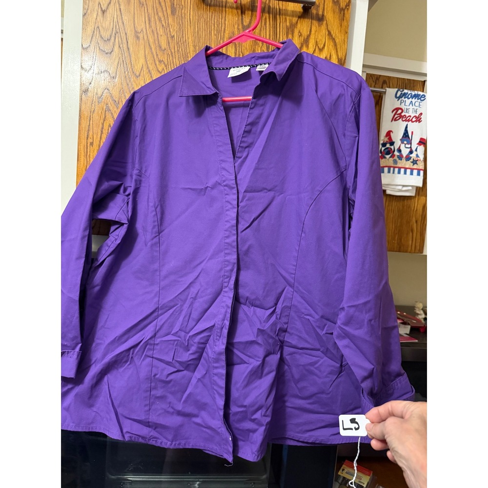 Riders by Lee Easy Care Purple Button Up Shirt Womens XXL Long Sleeve V-Neck